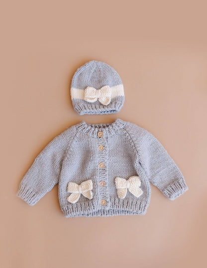Bow Cardigan Baby Kid Sweater Fall Winter Holiday Christmas: Bowie Grey / XS 6-12m