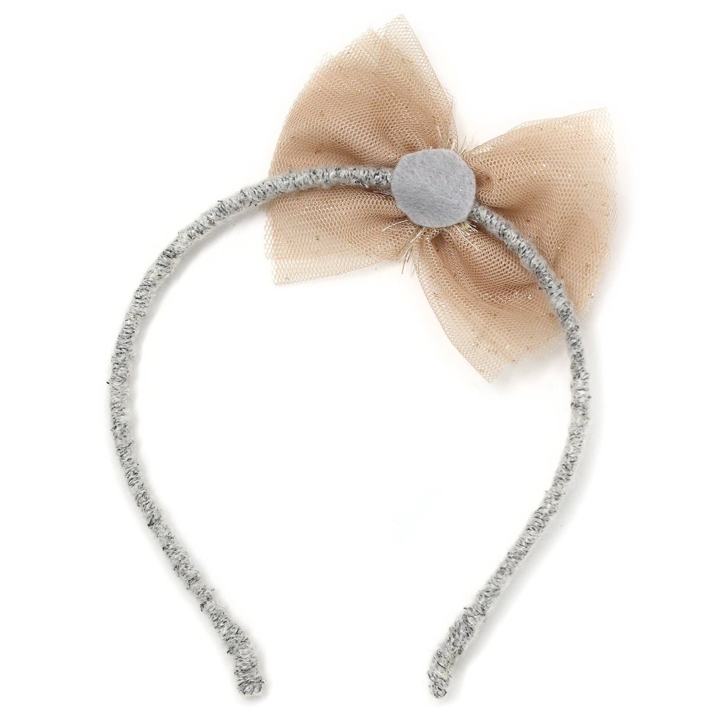 Champagne/Gold Glinda Bow Yarn Headband: Heather Gray / One size