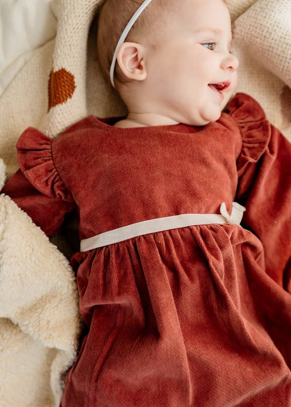 Amber Velvet Baby Dress & Bloomer Set (Organic Cotton): Terracotta / 12-18M