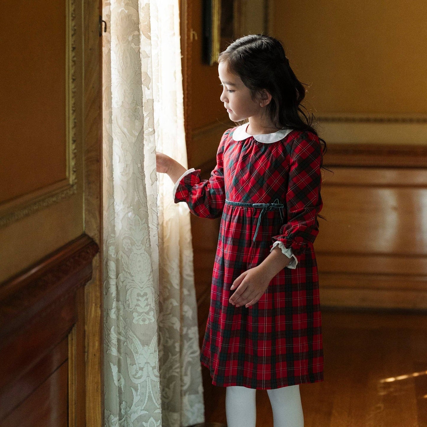 Organic Peter Pan Collar Ruffle Cuff Dress - Baby: London Plaid / 18-24M