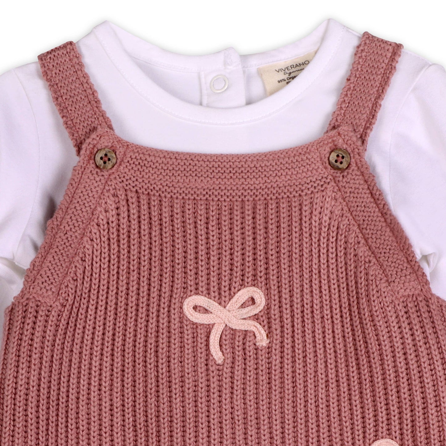 Sweet Bow Embroidered Sweater Knit Baby Jumpsuit (Organic): Vintage Rose / 3-6M