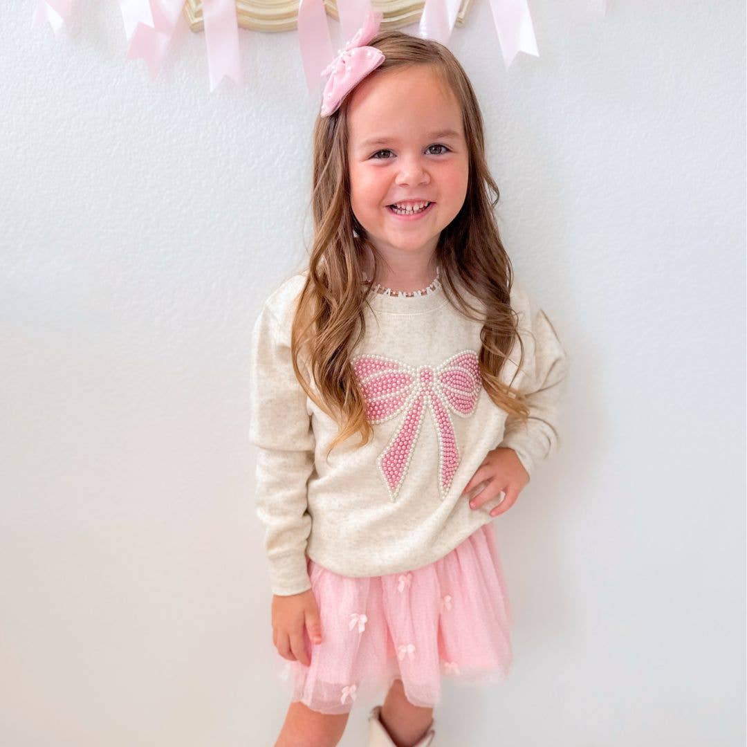Pearl Bow Patch Sweatshirt - Kids Boutique Clothing: 4T