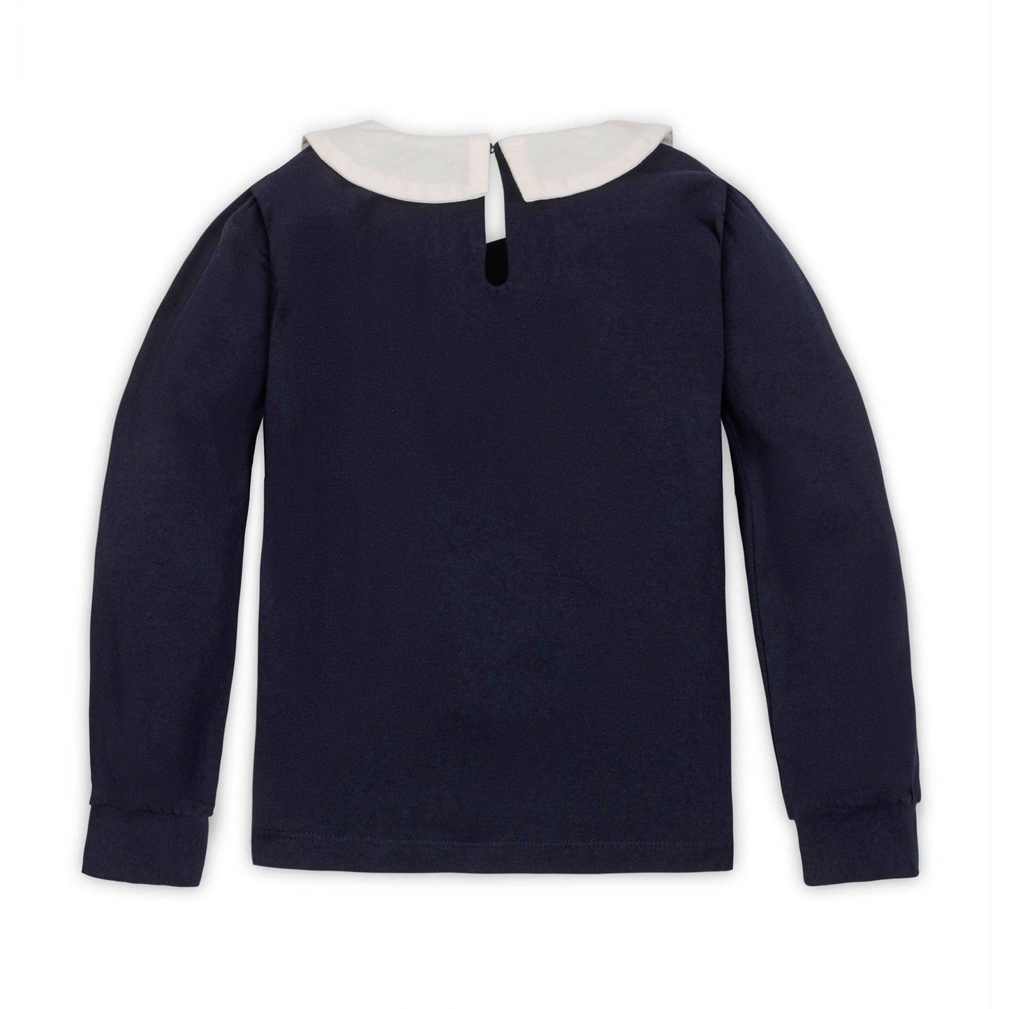 Organic Peter Pan Collar Knit Top: Navy with Embroidery / X-Small