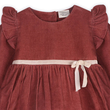 Amber Velvet Baby Dress & Bloomer Set (Organic Cotton): Terracotta / 12-18M