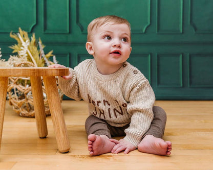 BORN TO SHINE Chunky Knit Slouchy Baby Pullover Sweater: Speckled Linen