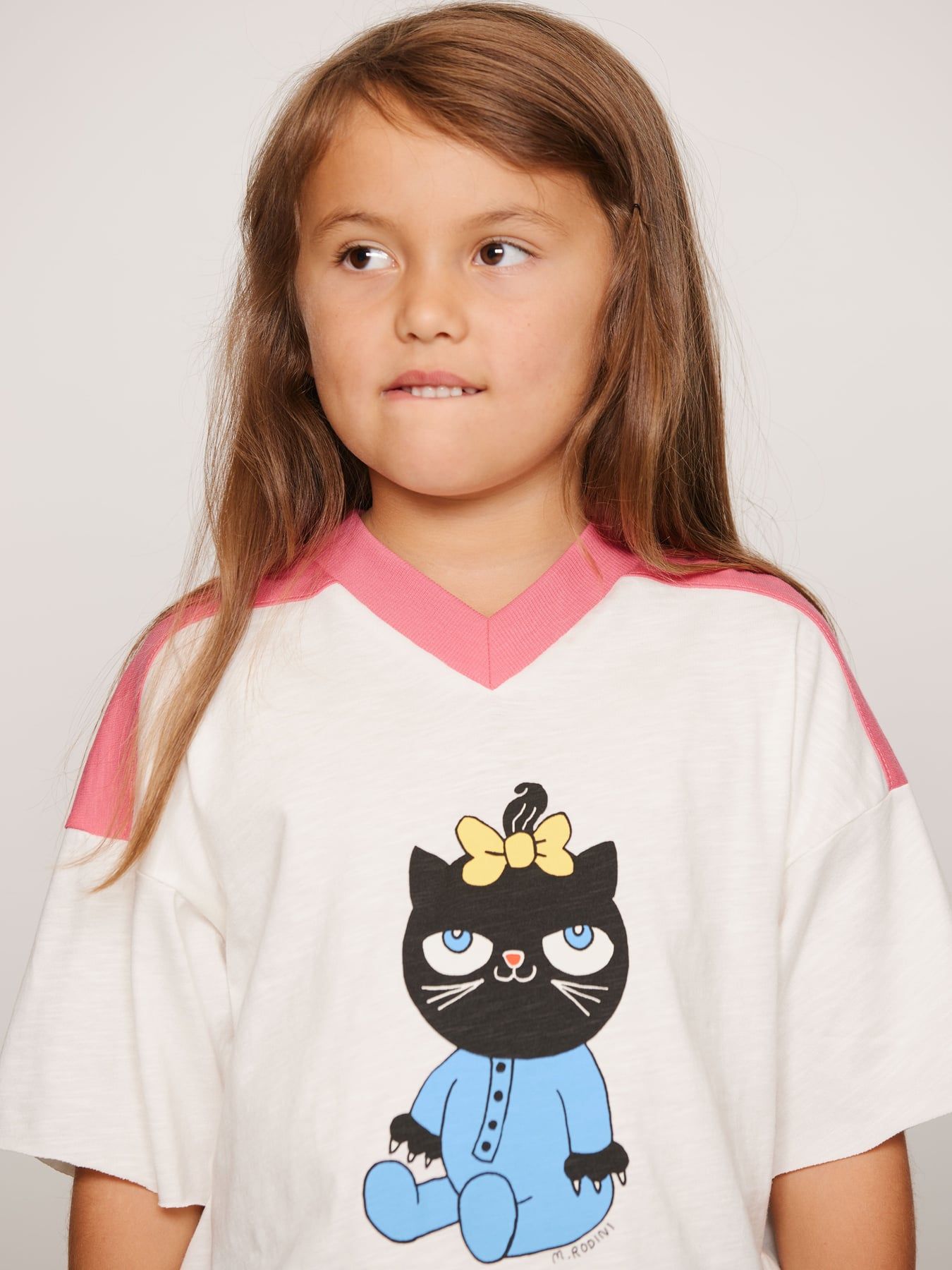 Cat v-neck sp ss tee - Pink