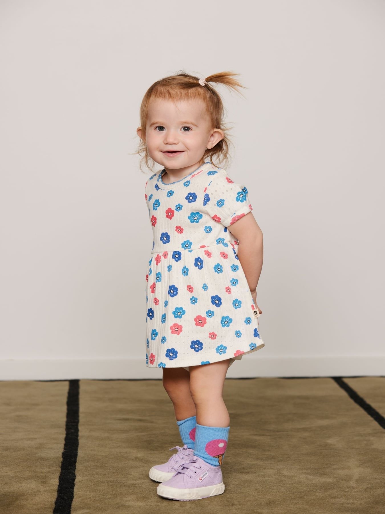 Flowers aop picot edge pointelle ss dress