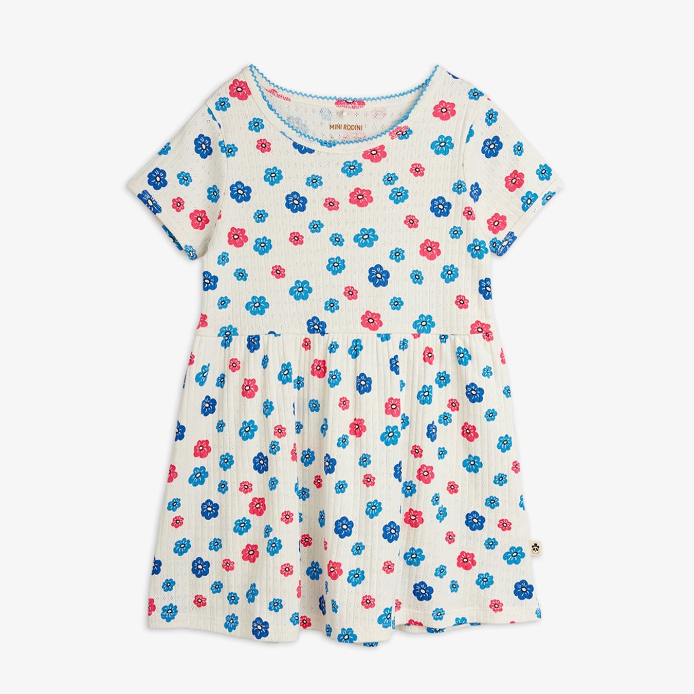 Flowers aop picot edge pointelle ss dress