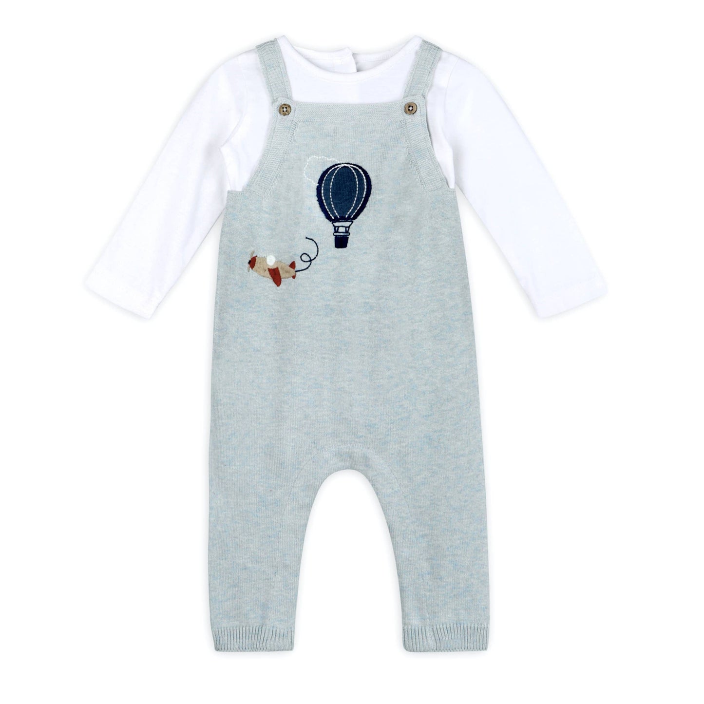 Hot Air Balloon Sweater Knit Baby Overall Set (Organic): Blue Heather / 6-12M