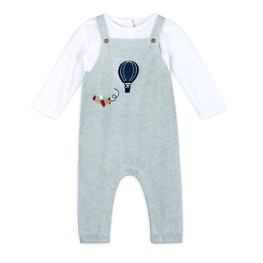 Hot Air Balloon Sweater Knit Baby Overall Set (Organic): Blue Heather / 6-12M
