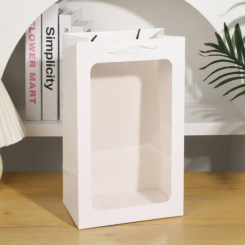 Vertical All White Transparent Window Paper Gift Bag: Large