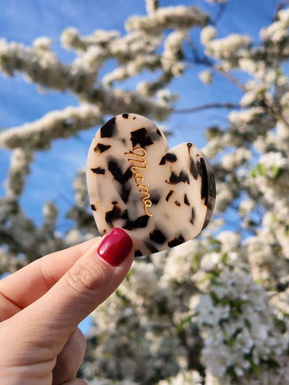 Hand-Painted Mama Heart Acetate Claw Hair Clip | Eco-Friendly