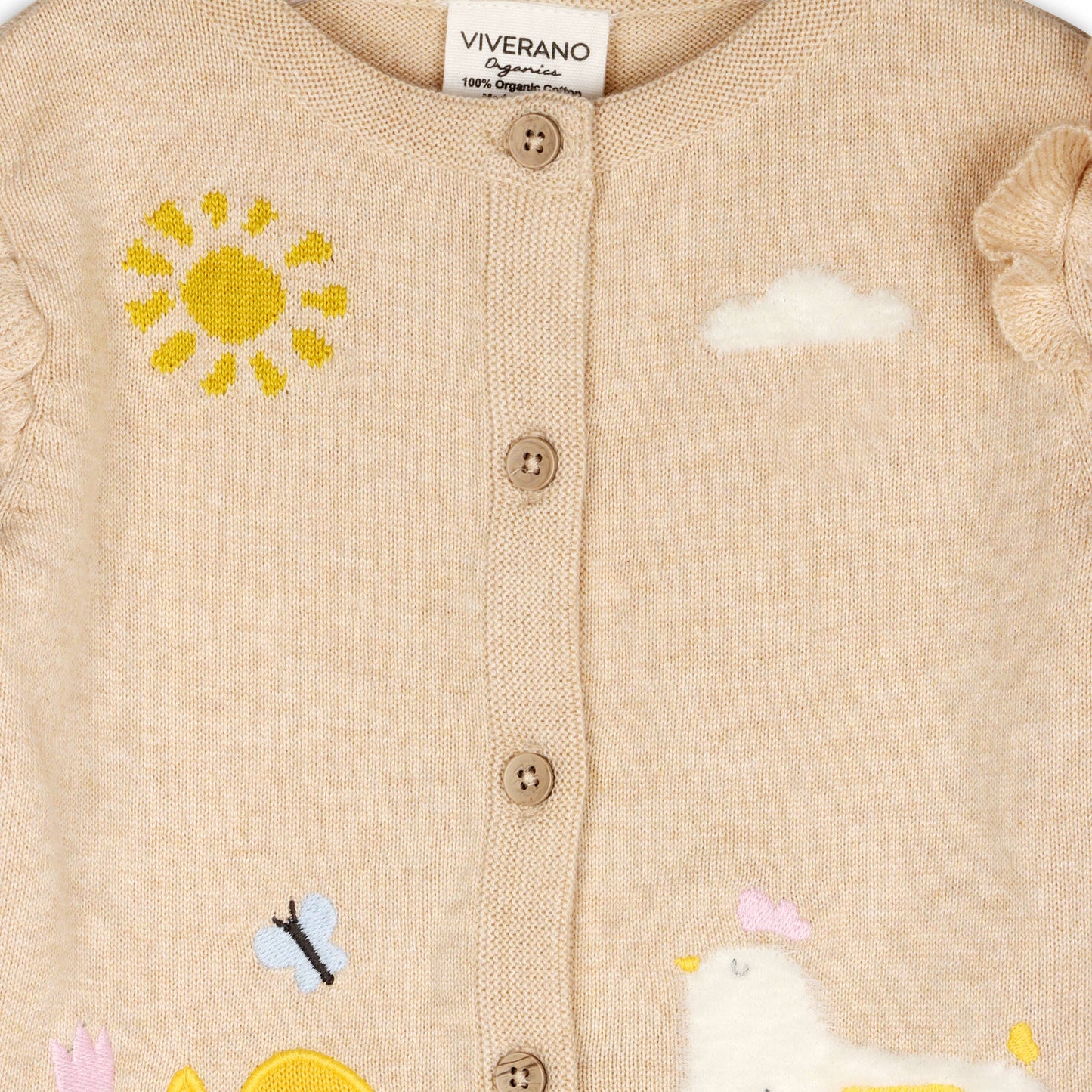 Chicken Little Embroidered Sweater Baby Cardigan (Organic): Oat Heather / 6-12M