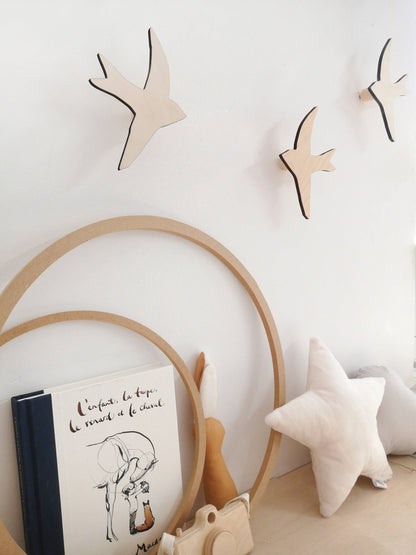 Wooden Hooks - Star Shape, Cloud, Moon, Swallow, Rainbow: PLUME