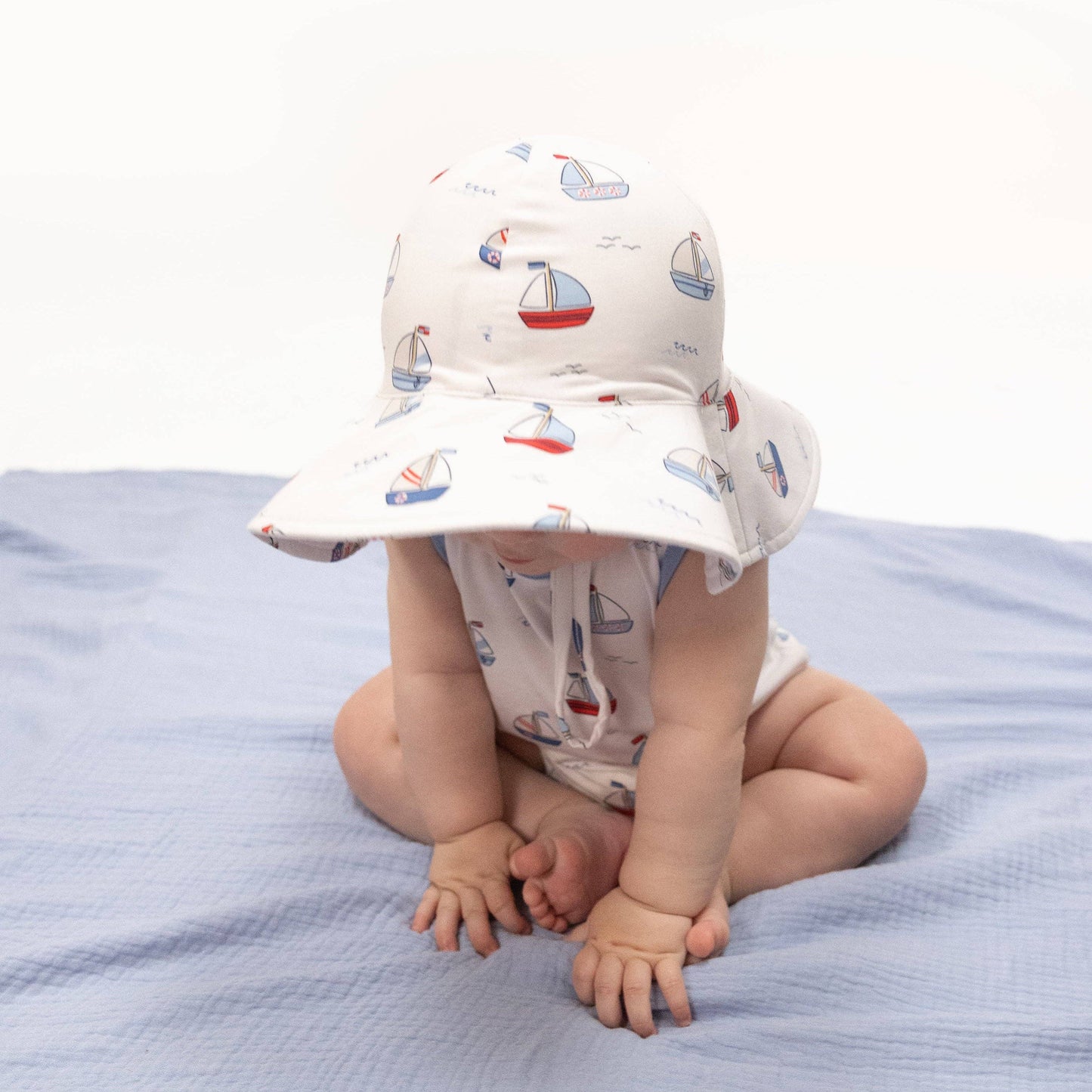 Bubbly Sailboats Blue - Wide Brim Sun Hat