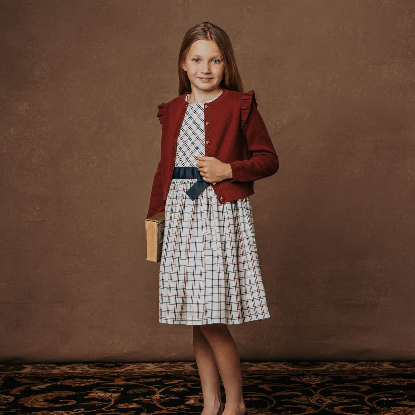 Organic Stretch Poplin Sash Dress: Homeroom Check / 3