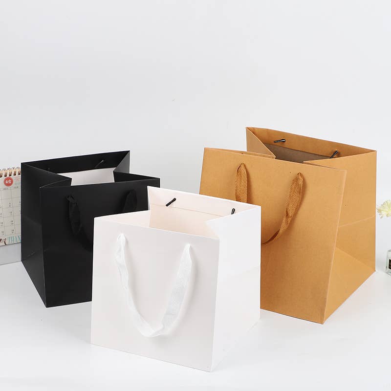 All White Square Cotton Handle Paper Gift Bag w/ free tissue: S3