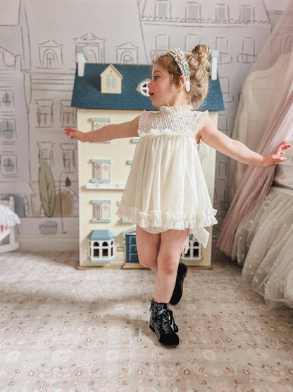 Bella Buttermilk Tulle Blouse and Bloomers Set: 12M