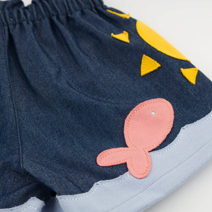Applique Emerson Lyocell Denim Shorts: Dark Wash / 2-3 yr