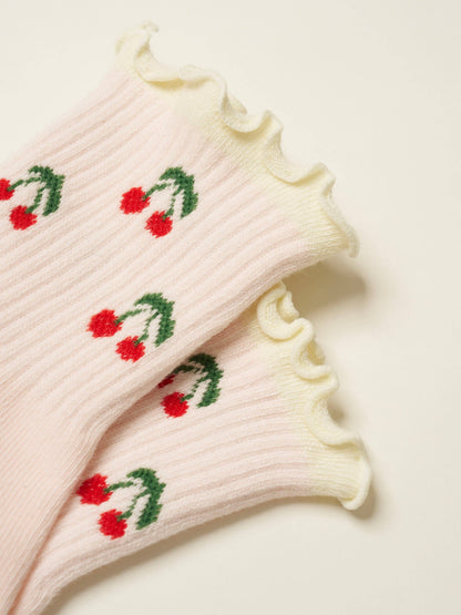 🍒 Cherry Ruffle Grip Sock [Baby Pink], Pilates Socks