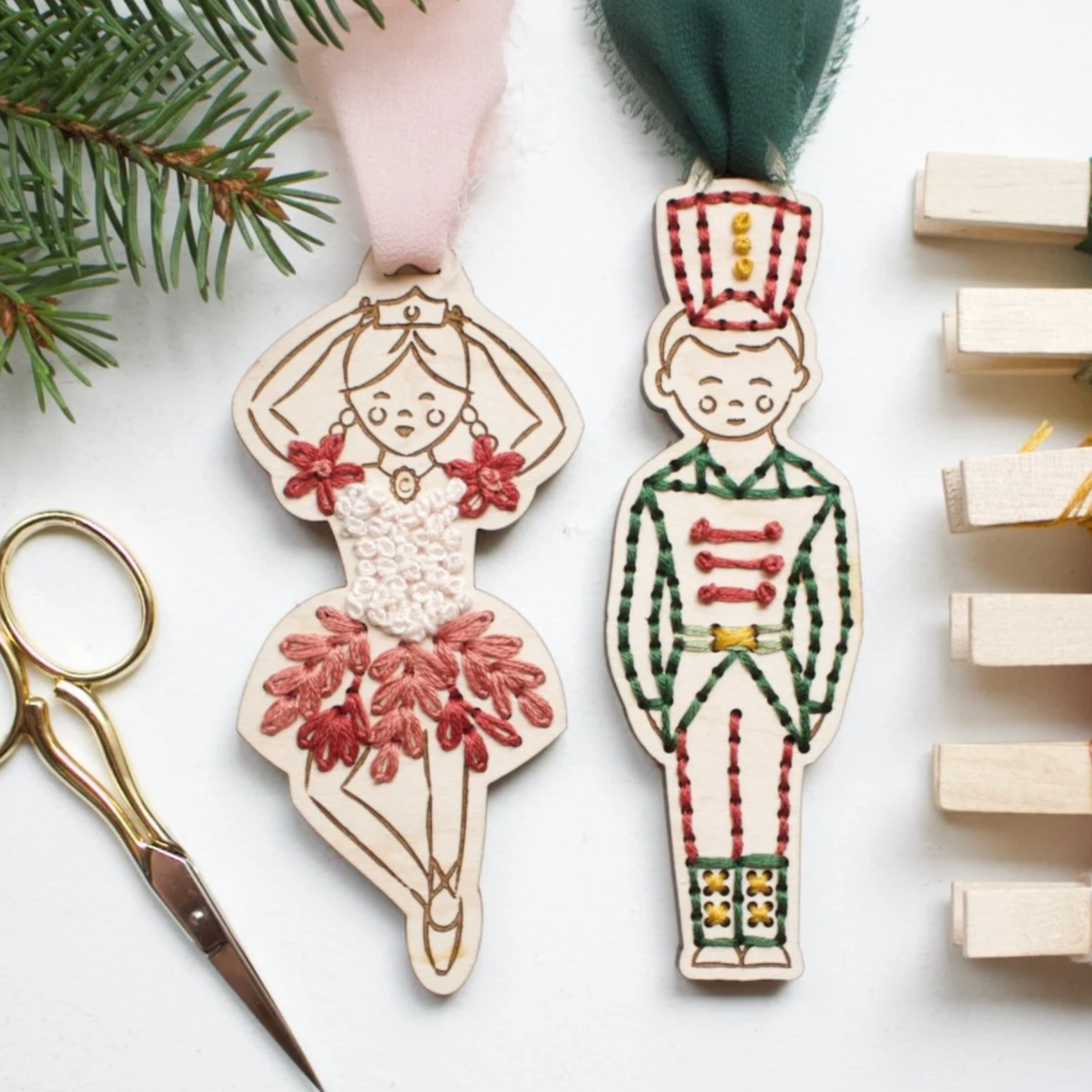Nutcracker Ballerina and Soldier Ornament Embroidery DIY Kit: Cellophane Bag