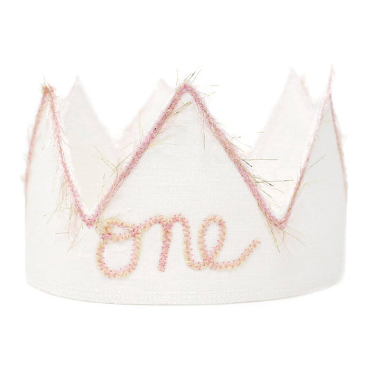"One" #10Blush Linen Crown w/#10PG Pnk/Gld EL Trim: Oyster / Toddler