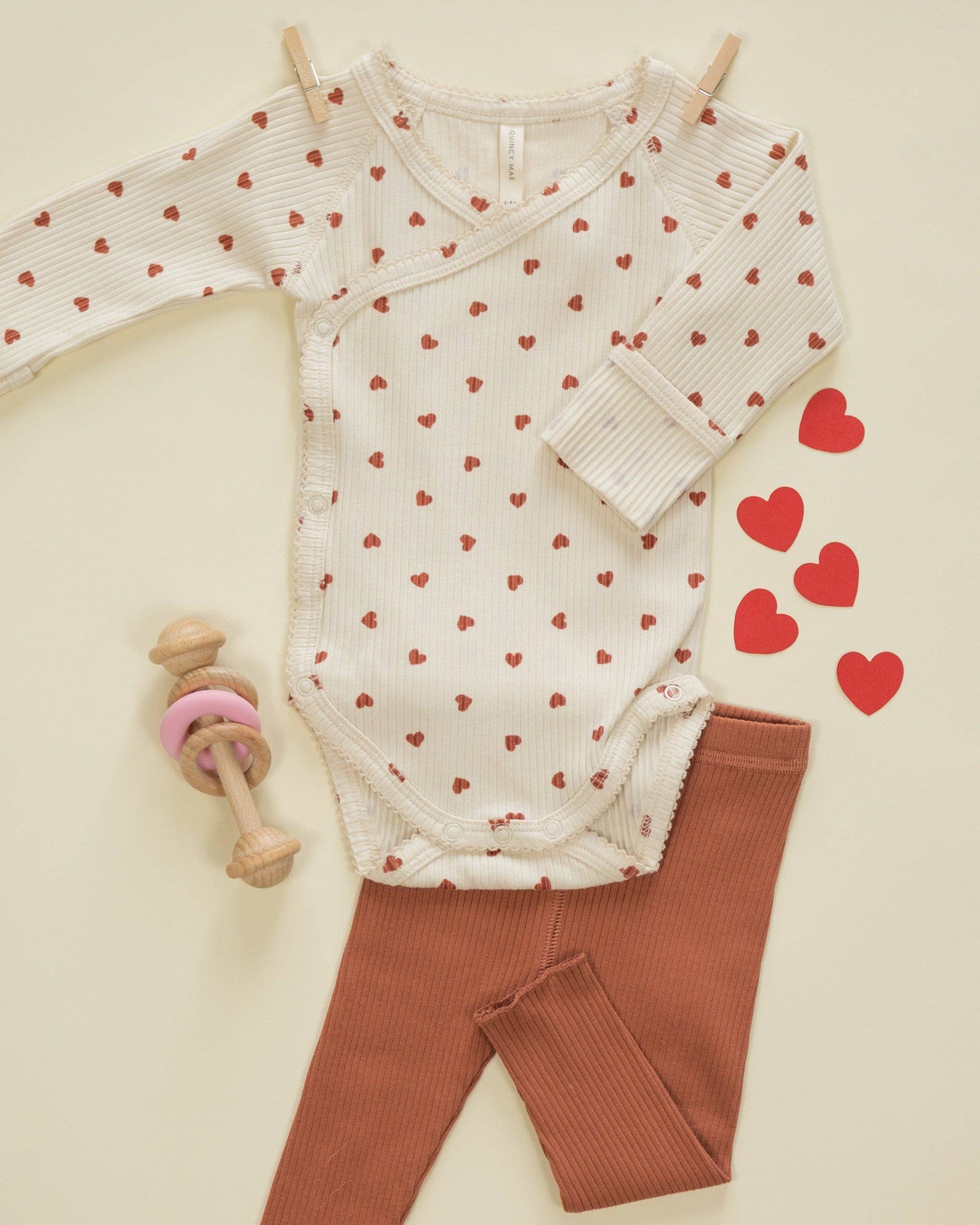Side Snap Bodysuit - Red Hearts