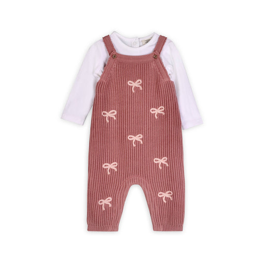 Sweet Bow Embroidered Sweater Knit Baby Jumpsuit (Organic): Vintage Rose / 6-12M