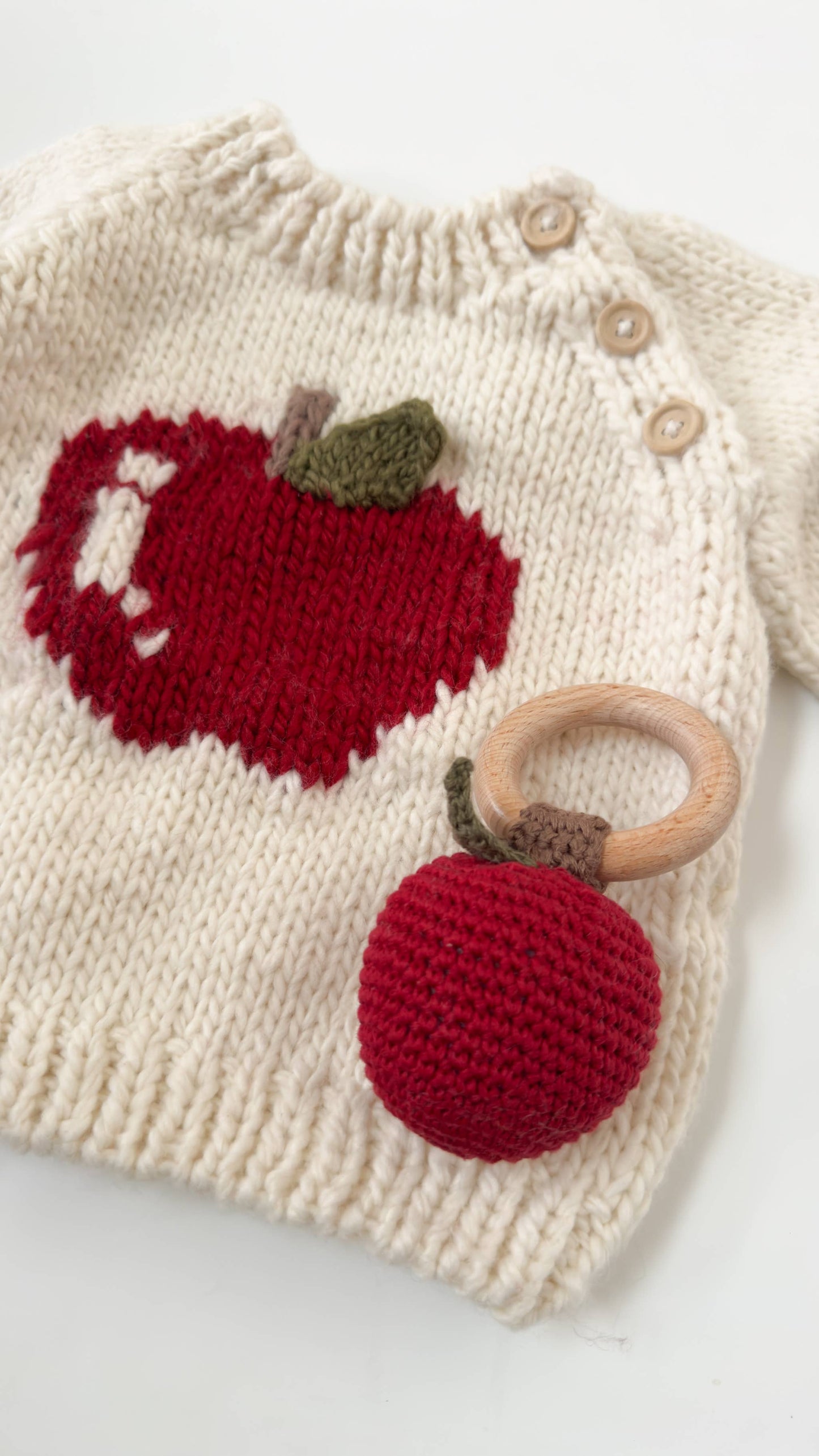 3D Apple Pullover Sweater Baby Kid Back to School Fall: Cream / S 12-24m