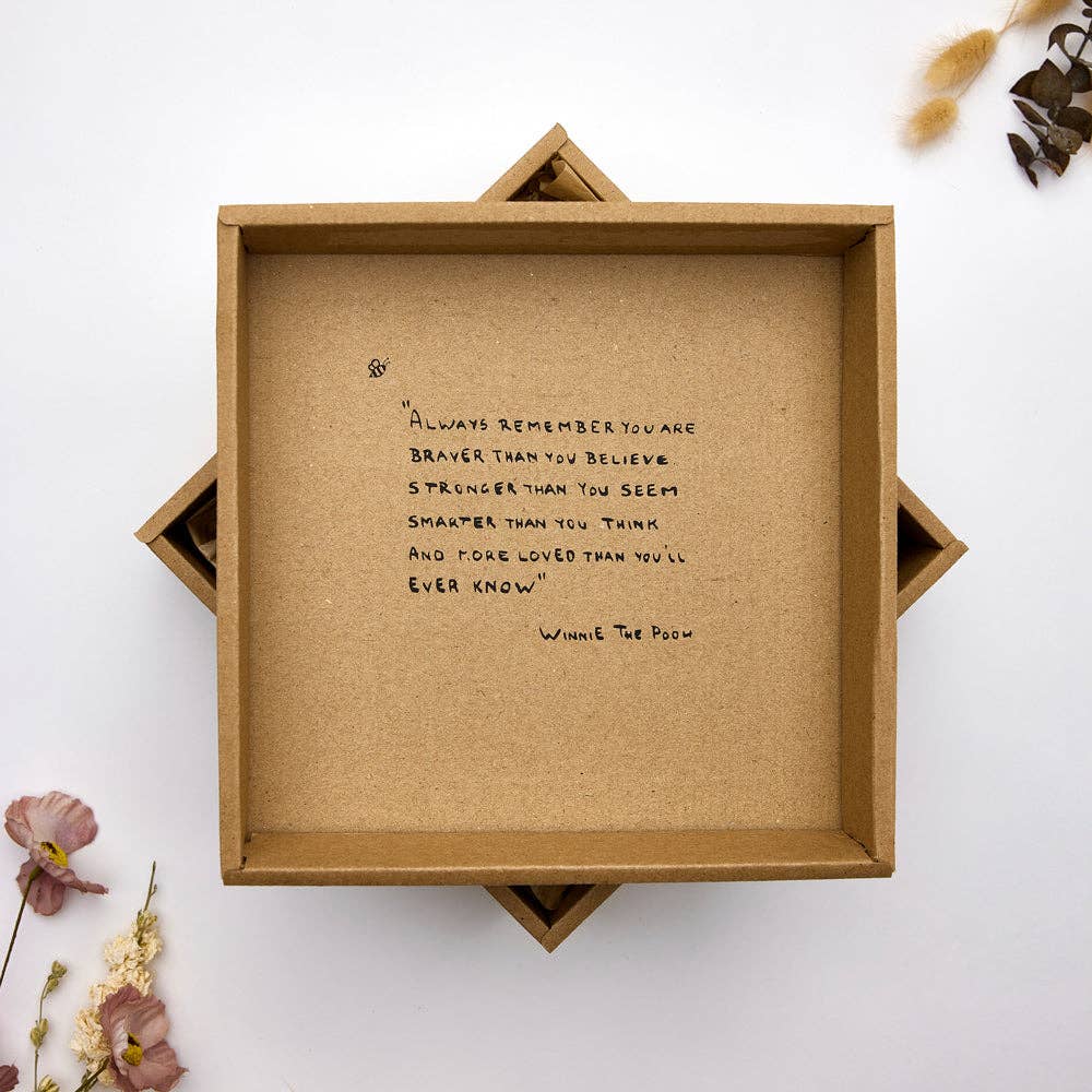 Embroidered Box -  Blueberry on Khaki
