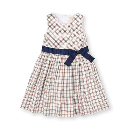 Organic Stretch Poplin Sash Dress: Homeroom Check