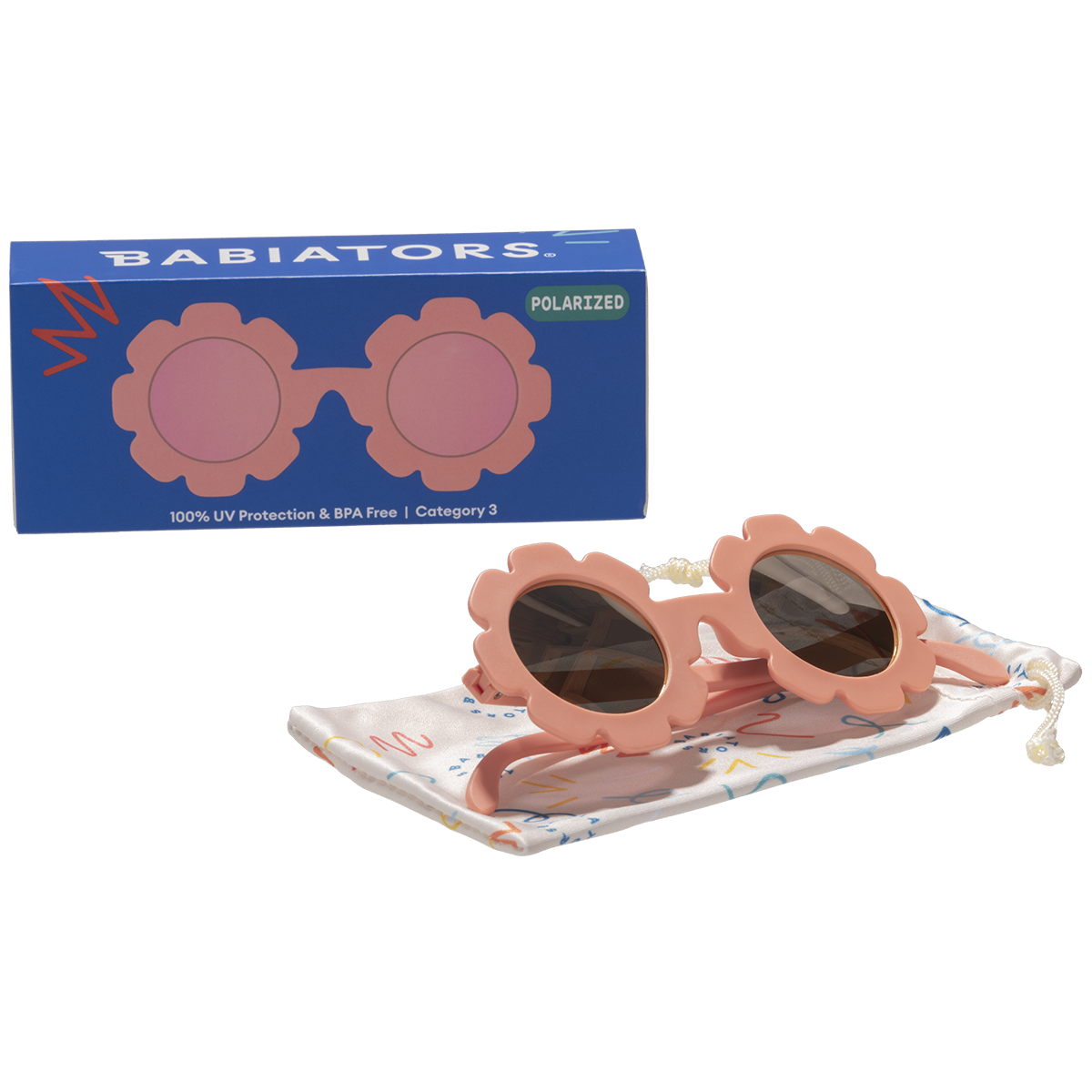 Polarized Flower: Rose Gold Mirrored Lens, Peachy Keen, Ages 3-5+