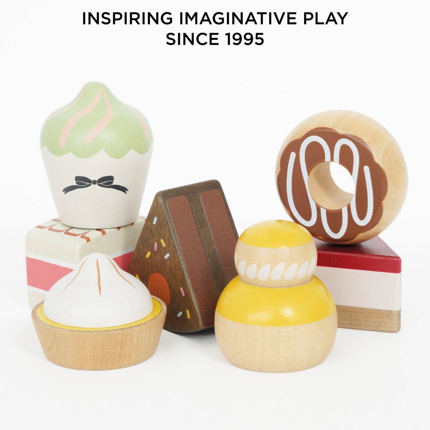 Wooden Toy Cake Stand & Selection of 7 Eco-Friendly Treats