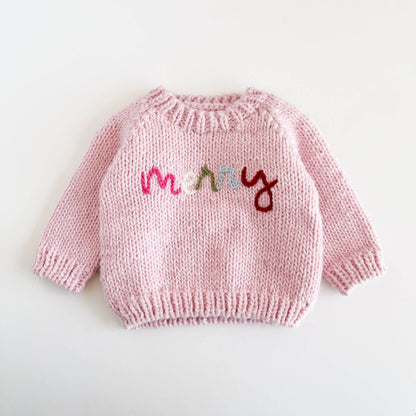 Merry Baby Sweater Pink Christmas Holiday Apparel Gift: XS; 6-12M