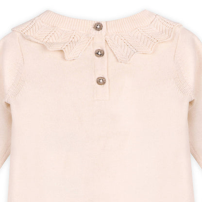 Emma Floral Embroidered Knit Baby Ruffle Dress (Organic): Natural / 12-18M
