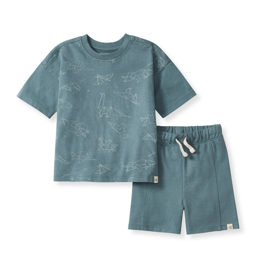 Origami Dinos Boy Tee & Shorts Set: 2T