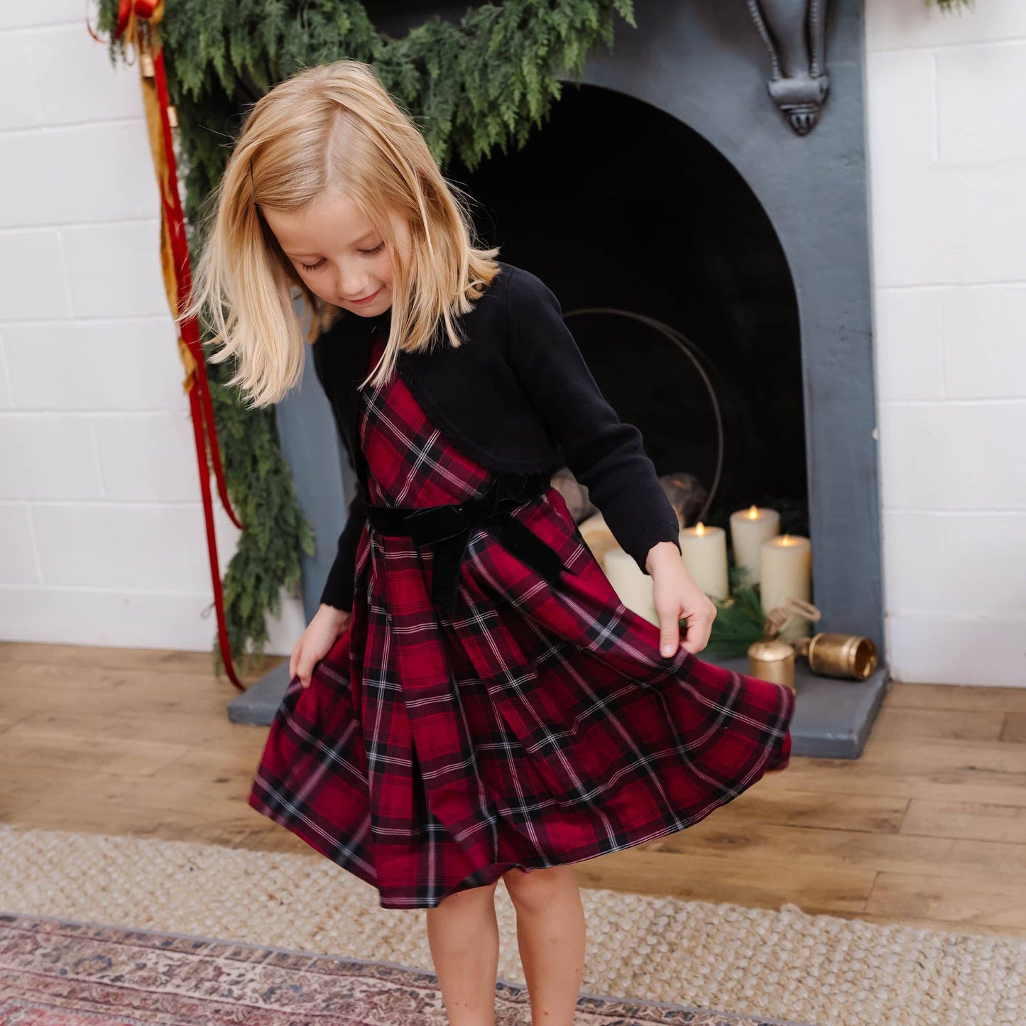 Organic Peter Pan Collar Party Dress: Oxblood City Plaid / 2T