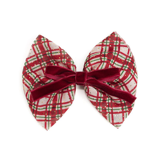 Christmas Plaid Layered Bow Clip - Hair Bows