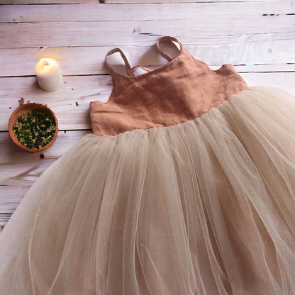 Annie & Charles® organic linen tulle dress: Apricot