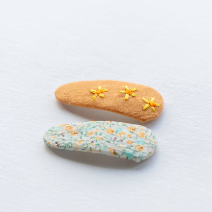 Triangle Embroidered Floral Snap Hair Clips | Yellow