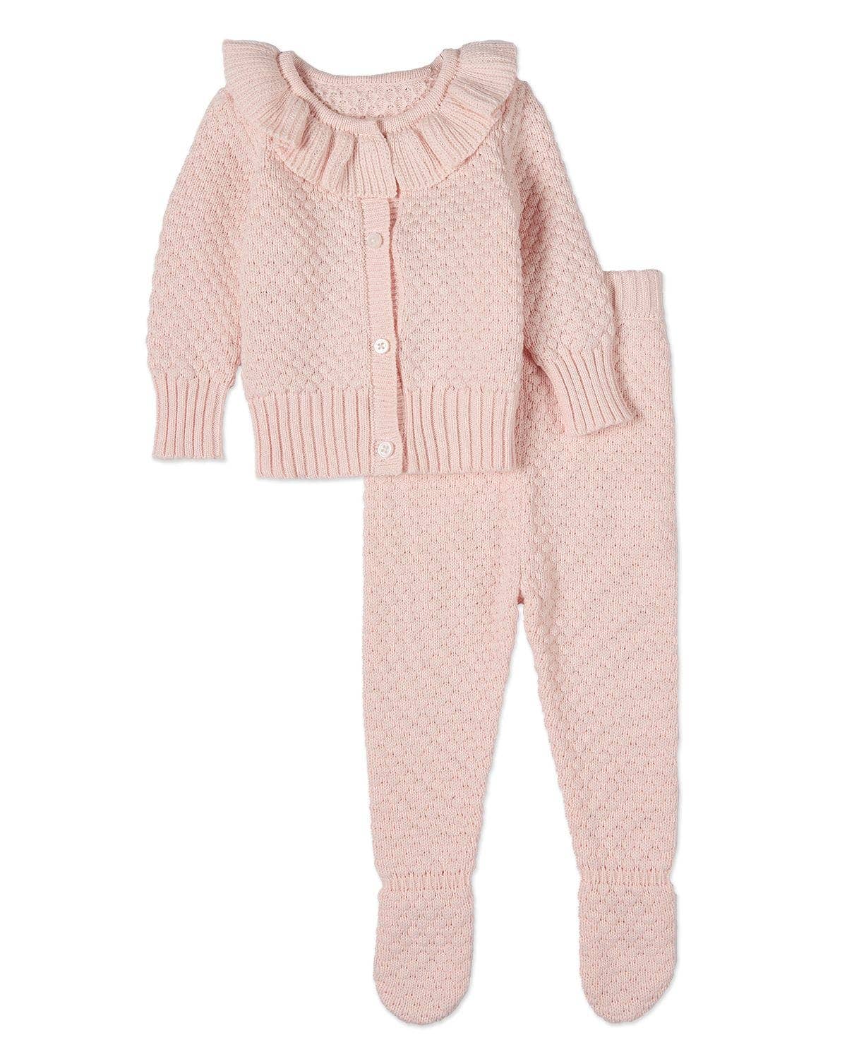 Girls Knit 2 Pc Cardigan set: Baby Pink / 6-M
