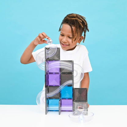 CONNETIX Magnetic Tiles Glitter Galaxy Ball Run Pack, 61 pc