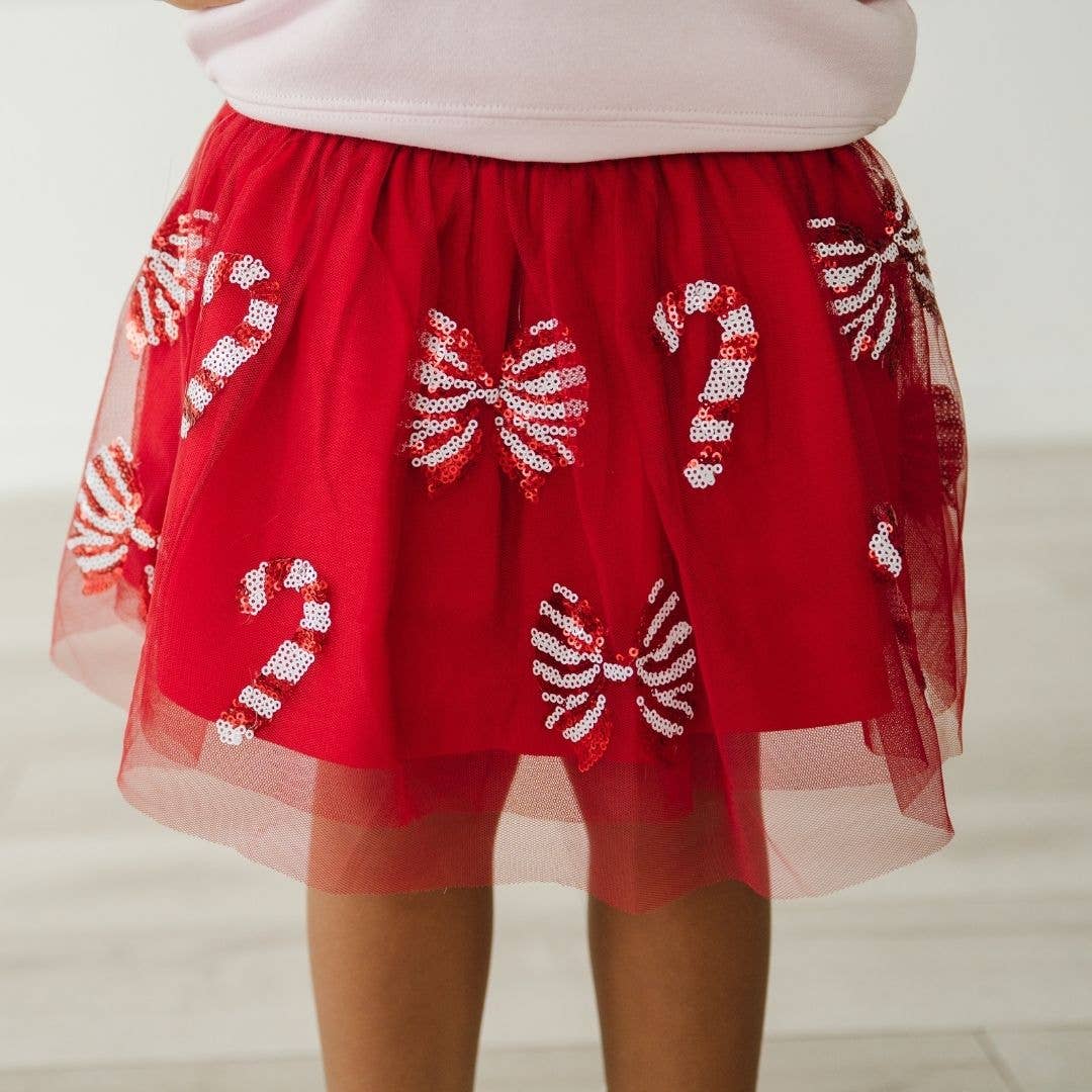 Candy Cane Coquette Sequin Christmas Tutu - Kids Clothing: 4-6Y