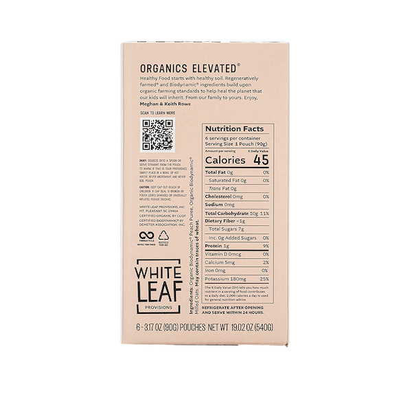 Organic Regenerative Peach+Oat Puree: 24 (90g) pouches