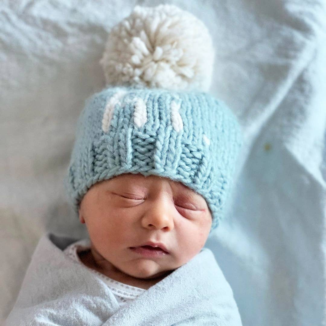 Hi. Surf Blue Hand Knit Beanie Hat: XS (newborn)