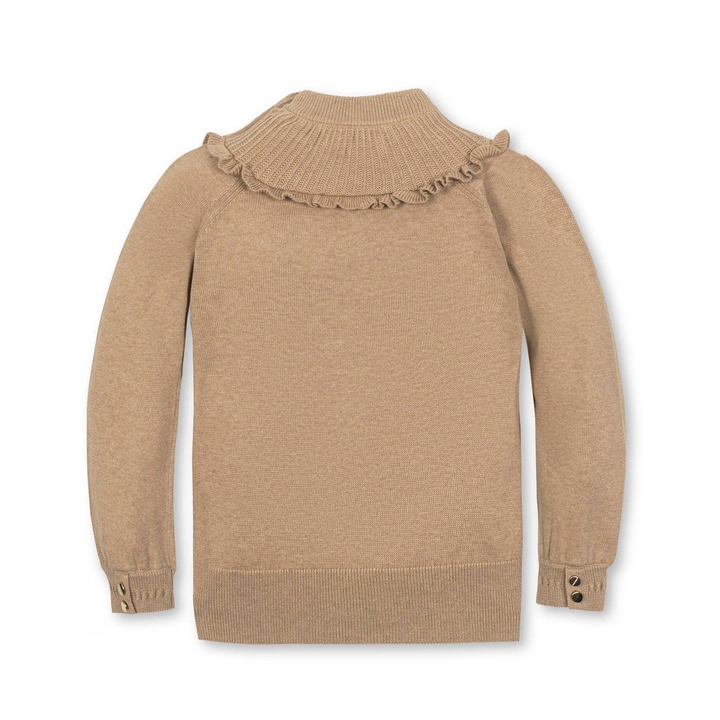 Organic Mock Neck Ruffle Sweater: Camel Heather / X-Small