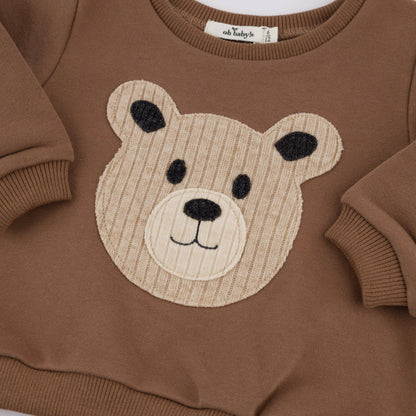 Teddy Bear Face Applique Brooklyn Boxy: Chocolate / 12-18 mo