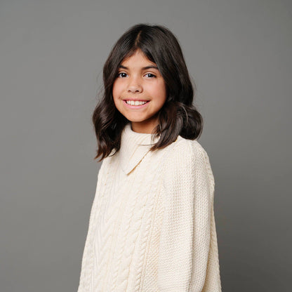 Organic Split Collar Sweater Cape: Ivory Center Cable / XX-Small（fit for 2-4）