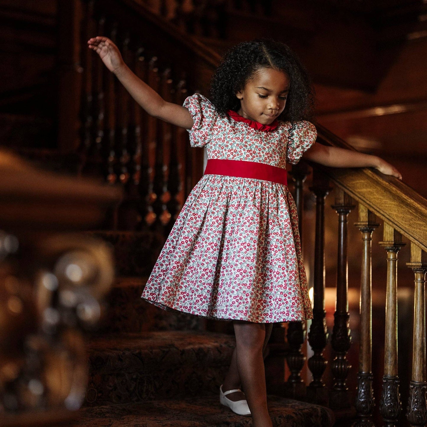 Organic Ruffle Collar Sateen Dress - Baby: London Floral / 12-18M