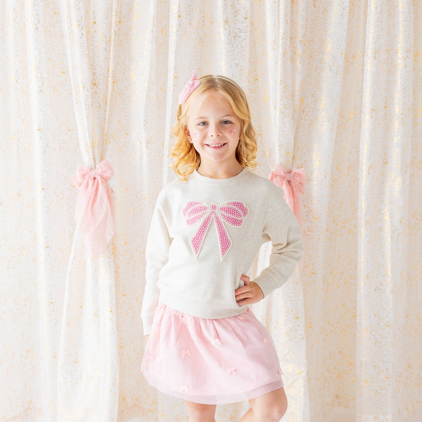 Pearl Bow Patch Sweatshirt - Kids Boutique Clothing: 3T